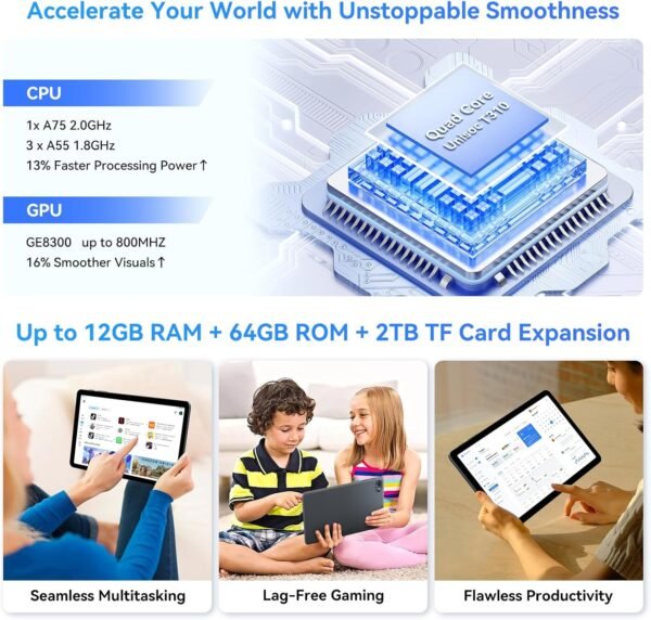 10.1 inch Android 15 Tablet, Quad-core Processor, 12GB (3GB+9GB Extended Memory) RAM +64GB ROM +1TB Expansion, 5G Wi-Fi 6, 2MP + 8MP Dual Cameras, 1280 * 800 FHD IPS Tablet with Keyboard Set - Image 3